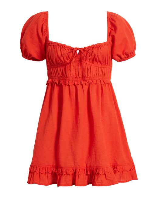 BDG Red Farron Puff Sleeve Babydoll Minidress