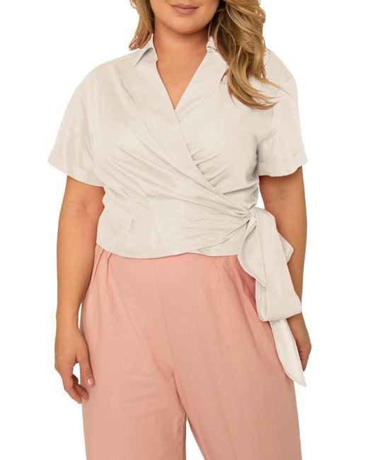 Standards & Practices Natural Iris Short Sleeve Wrap Top