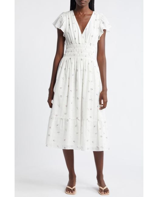 Rails White Seona Floral Cotton Gauze Midi Dress