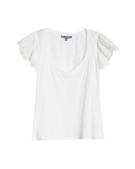 Wit & Wisdom White Eyelet Flutter Sleeve Jersey T-Shirt