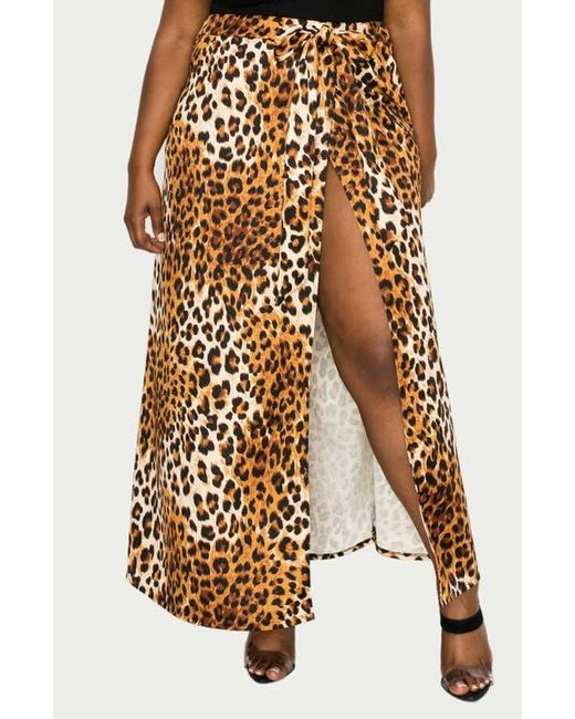 L I V D Gray Leopard Tie Front High Waist Faux Wrap Maxi Skirt