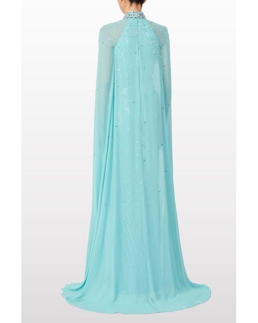 Jenny Packham Blue Thea Embellished Cape Maxi Dress