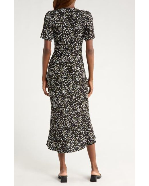 Reformation Black Tyra Floral Short Sleeve Midi Dress