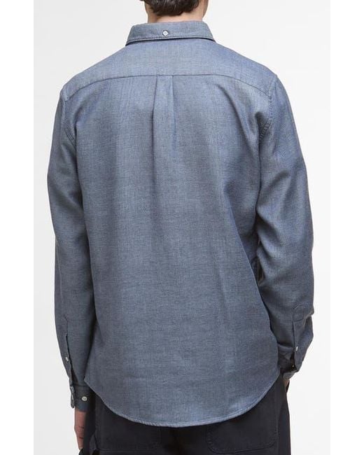 Barbour Blue Buckley Tailored Fit Cotton Herringbone Button-Down Shirt for men
