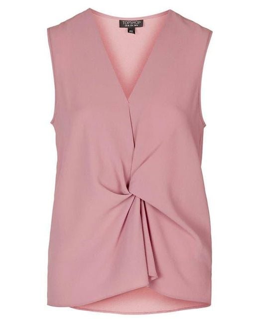 TOPSHOP Red Tucked Sleeveless Blouse