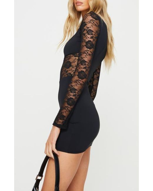 Princess Polly Black Covington Lace Panel Long Sleeve Minidress