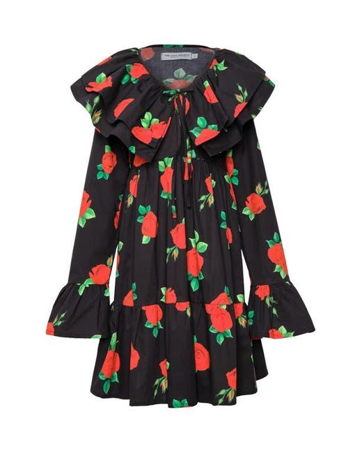 The Lulo Project Black Wings Of The West Floral Long Sleeve Stretch Cotton Dress