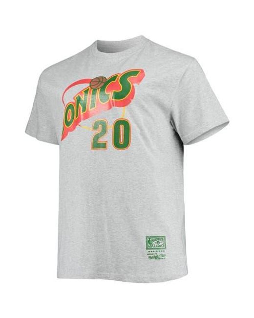 Mitchell & Ness Gray Gary Payton Heathered Seattle Supersonics Big & Tall Hardwood Classics Name & Number T-Shirt for men