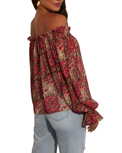 Vici Collection Red Brinley Print Off The Shoulder Top