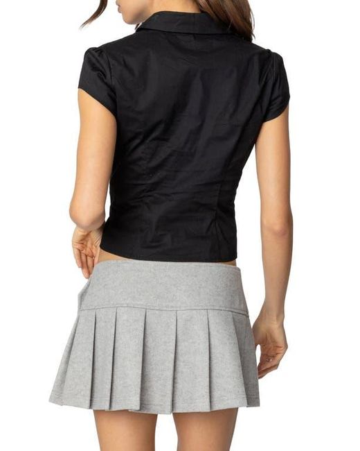Edikted Black Massie Cap Sleeve Stretch Cotton Button-Up Shirt
