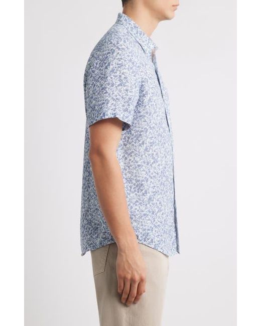 Nordstrom Blue Abstract Print Short Sleeve Linen Button-Up Shirt for men