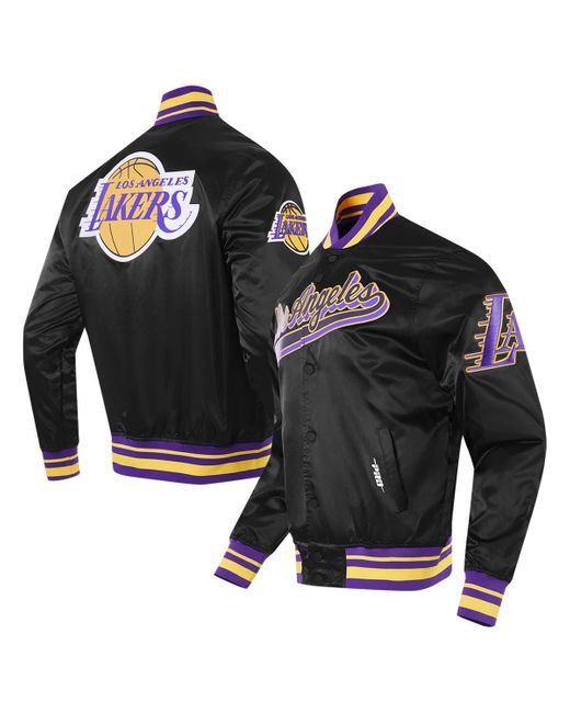 Pro Standard Black Los Angeles Lakers Script Tail Full-snap Satin Varsity Jacket At Nordstrom for men