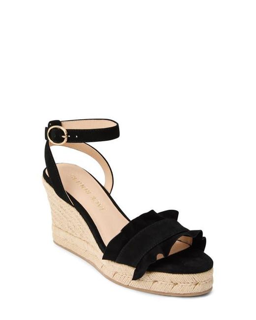 Jack Rogers Black Rozette Ruffle Espadrille Ankle Strap Platform Wedge Sandal
