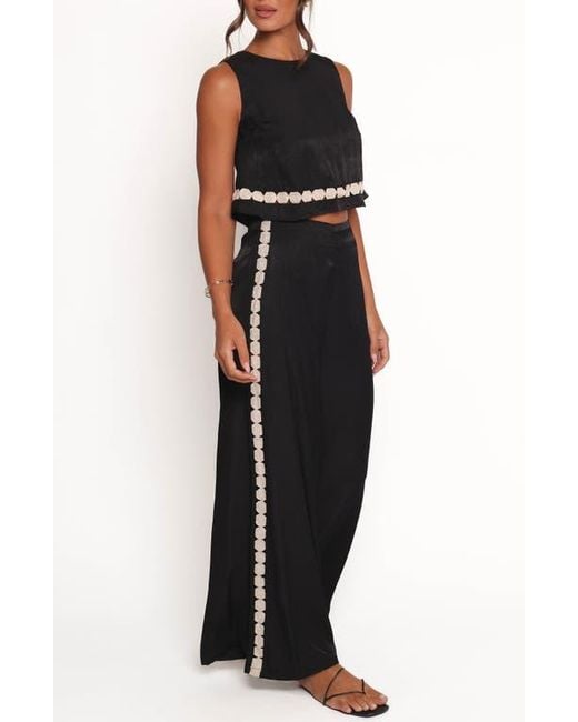 Petal & Pup Black Margarete Embroidered Detail Crop Top & Wide Leg Pants Set