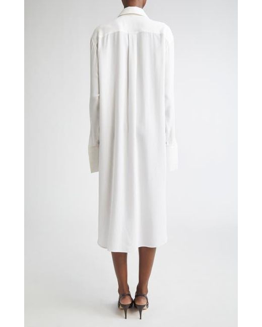 Michael Kors White Pleated Front Long Sleeve Silk Shirtdress