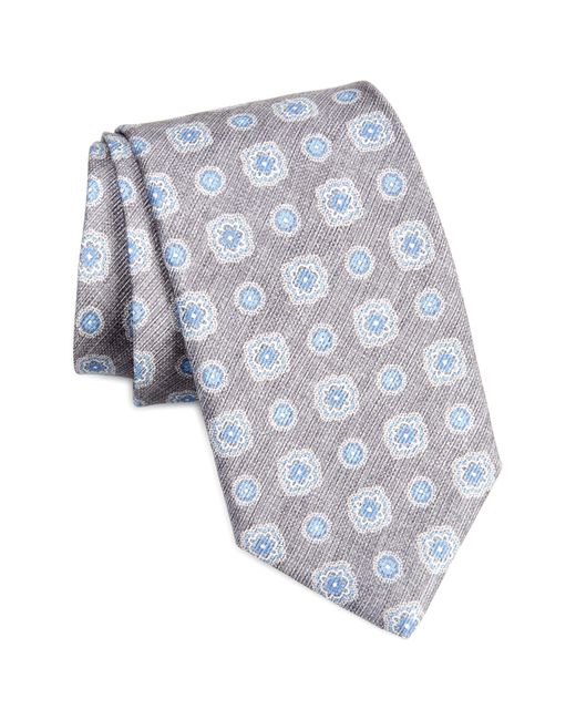 David Donahue Gray Extralong Geometric Silk Tie for men