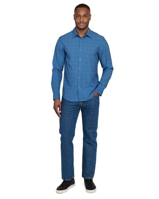 W.r.k. Blue Slim Fit Square Geo Print Performance Button-Up Shirt for men