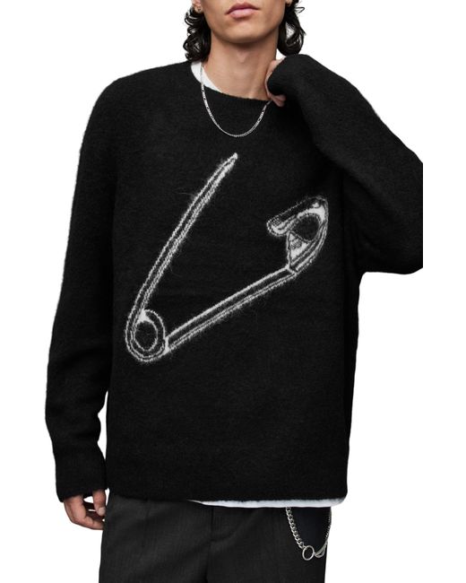 AllSaints Black Eraze Alpaca & Wool Blend Crewneck Sweater for men