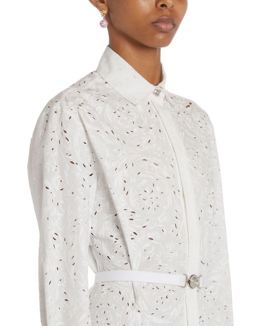 Versace White Barocco Embroidered Long Sleeve Belted Shirtdress