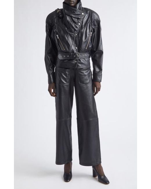 VAQUERA Black Bombshell Belted Leather Jacket