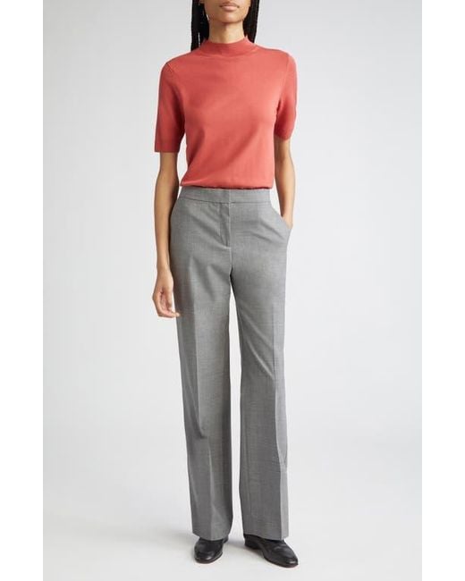 Lafayette 148 New York Red Mock Neck Short Sleeve Sweater