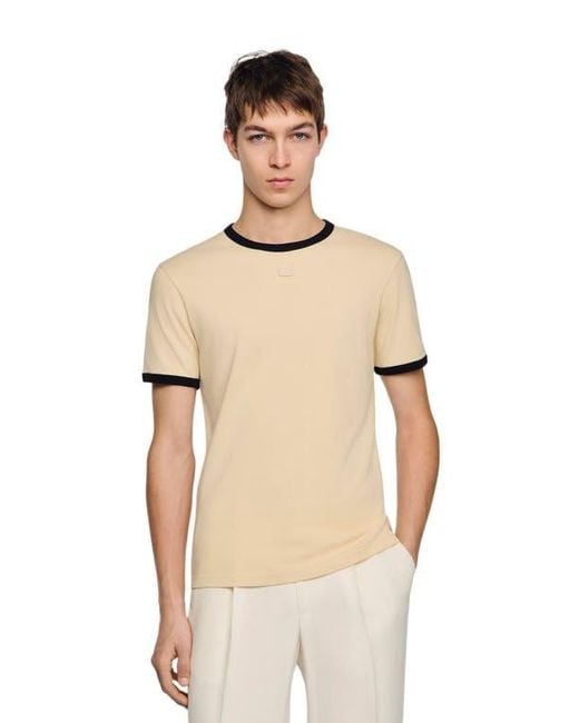 Sandro Natural Two-Tone Patch T-Shirt for men