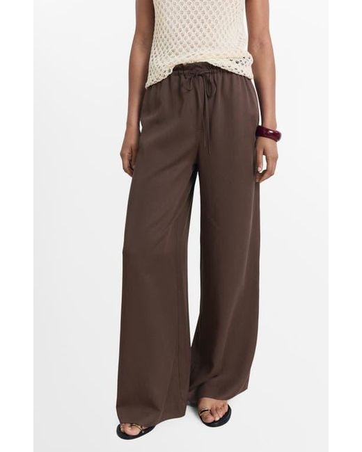 Mango Brown Drawstring Wide Leg Pants