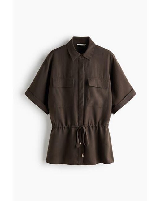 H&M Black Drawstring-Detail Twill Top