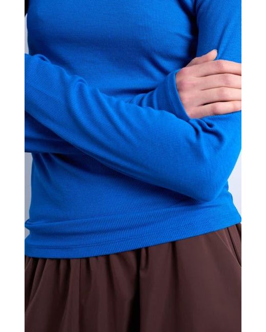 TOPSHOP Blue Long Sleeve Rib Top