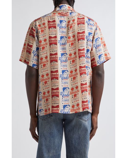 Rhude Red Voyage De Short Sleeve Silk Button-up Camp Shirt for men