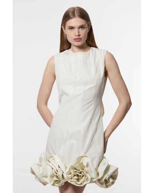 Karen Millen White Taffeta Rosette Woven Mini Dress