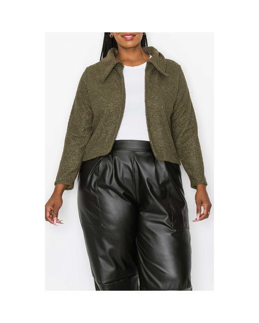 L I V D Green Erica Faux Shearling Crop Jacket