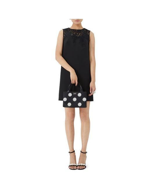 Kate Spade Black Floral Lace Appliqué Crepe Shift Dress