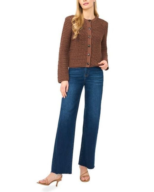 Halogen® Blue Open Stitch Button Front Cardigan