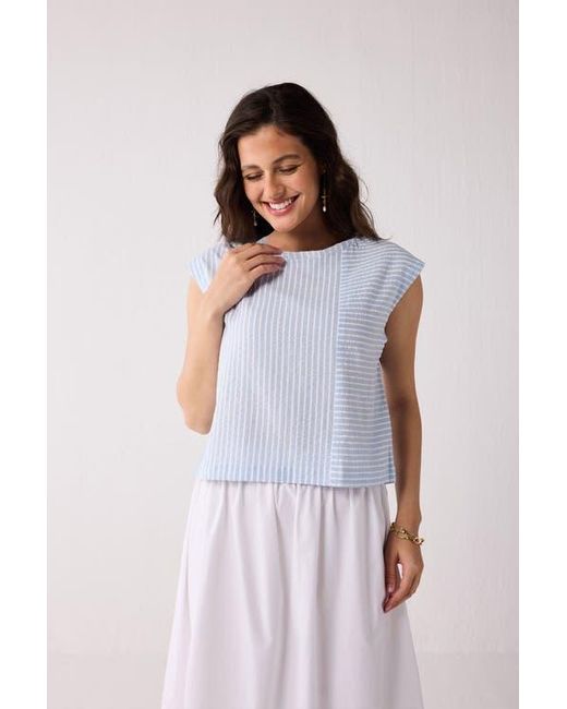 REISTOR Multicolor Button-Back Crew Neck Top