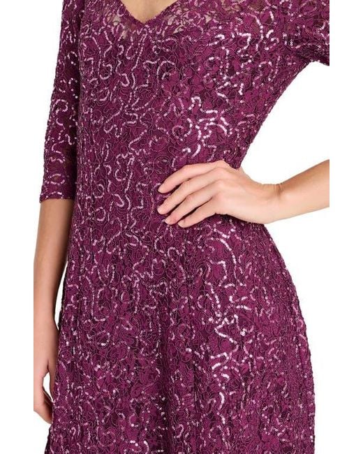 Tahari Purple Sequin Flare Gown