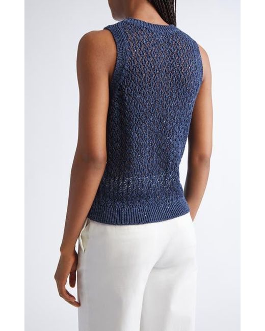 Eleventy Blue Sequin Open Stitch Sweater Tank