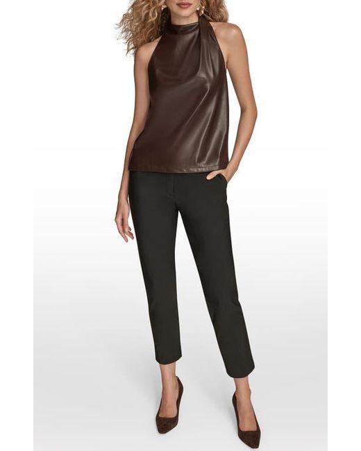 Donna Karan Black Sleeveless Faux Leather & Knit Mixed Media Top