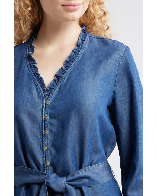 Cloth & Stone Ruffle Trim Tie Waist Denim Dress in Blue | Lyst