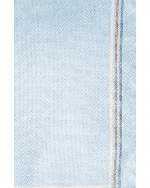 Jack Victor Blue Crestwool Solid & Houndstooth Check Reversible Silk Pocket Square for men