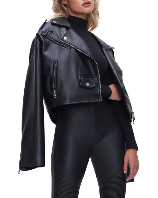 GOOD AMERICAN Black Faux Leather Crop Moto Jacket