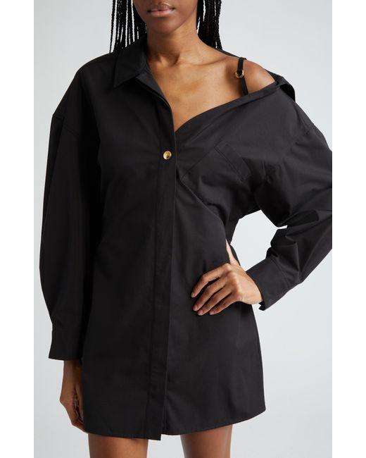Jacquemus Black La Mini Robe Chemise Long Sleeve Shirtdress
