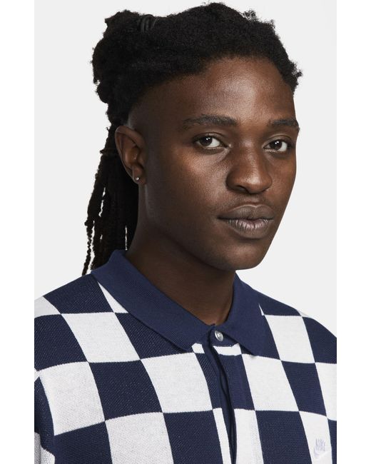 Nike Blue Club Checkers Jacquard Polo Sweater for men