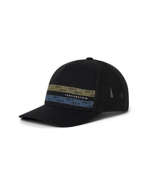 Travis Mathew Black Holding Pattern Snapback Baseball Cap for men