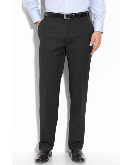 Canali Black Wool Flat Front Trousers for men