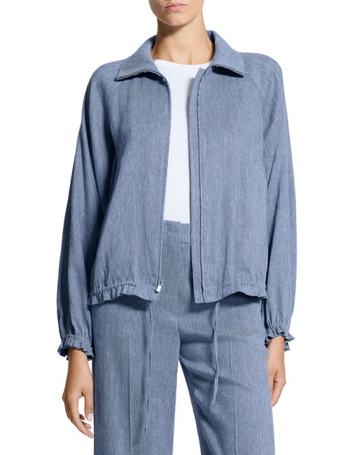 Theory Blue Drawstring Hem Linen Blend Jacket