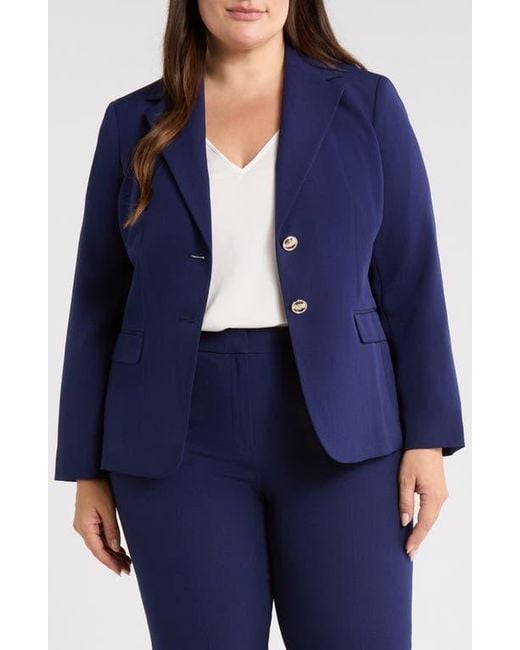 Kasper Blue Stretch Crepe Two-Button Blazer