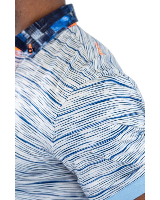 Maceoo Blue Vivaldi Stripe Cotton Button-down Polo for men