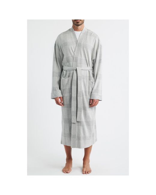 Majestic International Men's Gray Frosted Windows Plaid Cotton Blend Flannel Robe