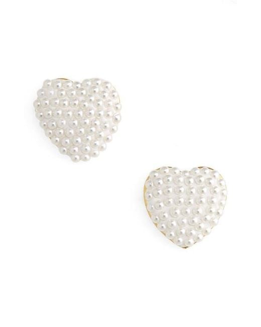 Lele Sadoughi White Heart Button Stud Earrings